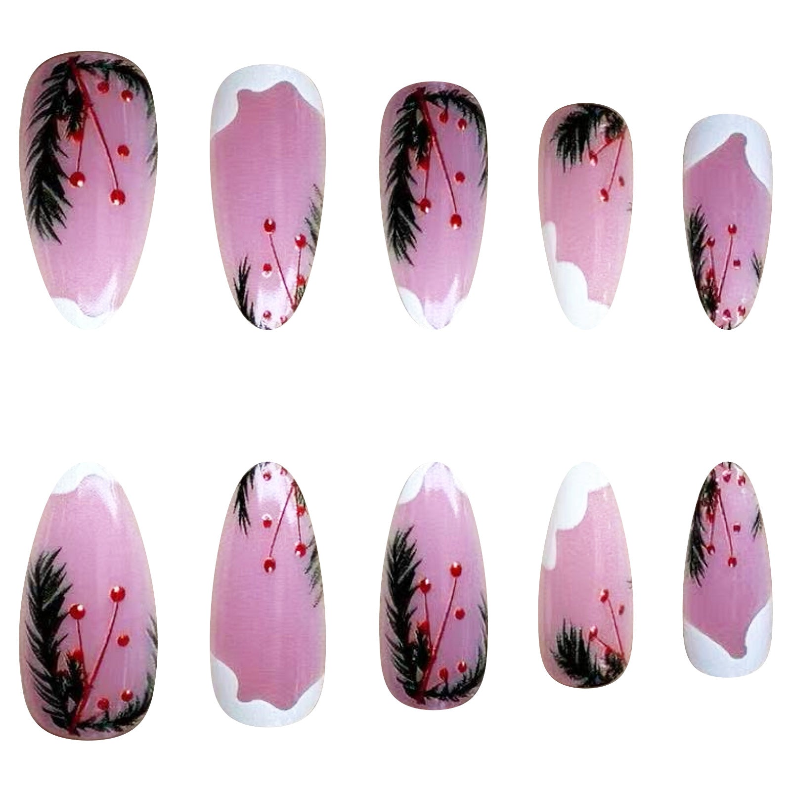 24pcs/Set White French Christmas Tree Press-On Nails