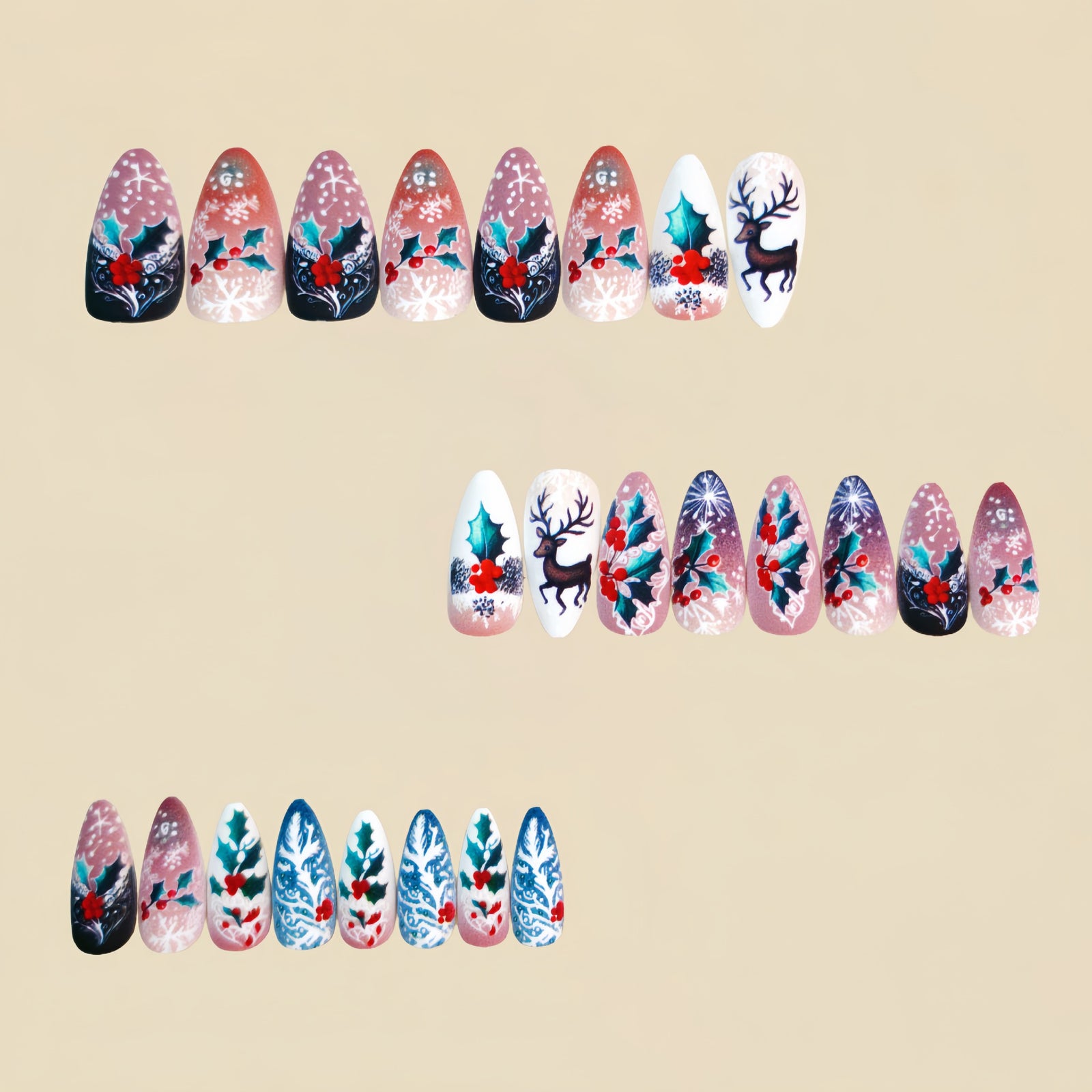 24pcs/Set Christmas Snowflake & Reindeer Press-On Nails