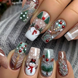 24pcs/Set Matte Christmas Tree Snowman Snowflake Press-On Nails