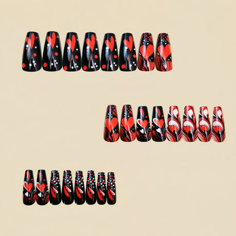 24pcs/Set Valentine's Day Heart & Feather Press-On Nails