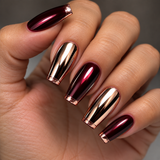 24pcs/Set Dark Red & Copper Electroplated Press-On Nails