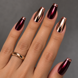 24pcs/Set Dark Red & Copper Electroplated Press-On Nails