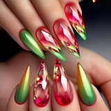 24pcs/Set Long Pink & Green Press-On Nails