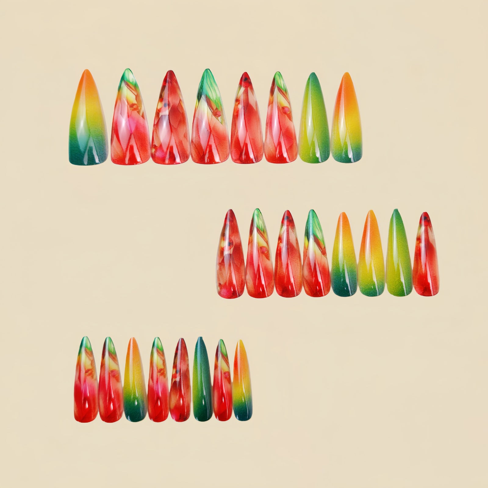 24pcs/Set Long Pink & Green Press-On Nails