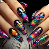 24pcs/Set Multicolor Stripe Feather Bohemian Press-On Nails