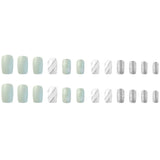 24pcs/Set Christmas Stripe Silver-White Snowflake Press-On Nails
