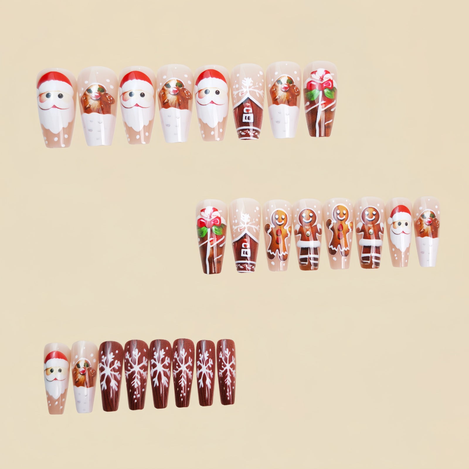 24pcs/Set Christmas Snowflake, Igloo & Santa Press-On Nails
