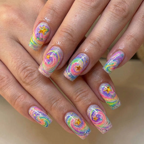 24pcs/Set Cosmic Starry Sky Gradient Press-On Nails