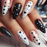 24pcs/Set 3DValentine's Black White Heart & Star Press-On Nails