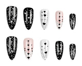 24pcs/Set 3DValentine's Black White Heart & Star Press-On Nails