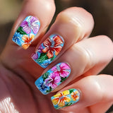 24pcs/Set Multicolor Botanical Flowers Press-On Nails