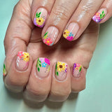 24pcs/Set Short Multicolor Floral Press On Nails