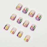 24pcs/Set Short Multicolor Floral Press On Nails