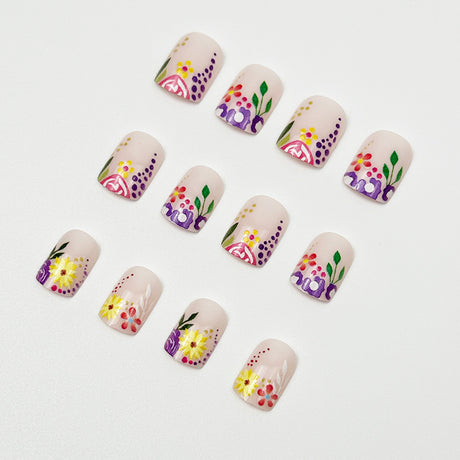 24pcs/Set Short Multicolor Floral Press On Nails