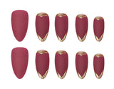 24pcs/Set 3D Line Gilded French in Wine Red Press-On Nails