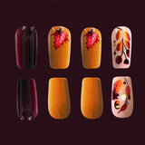 24pcs/Set 3D Autumn-Winter Wine Red with Nuts & Maple Leaf Press-On Nails