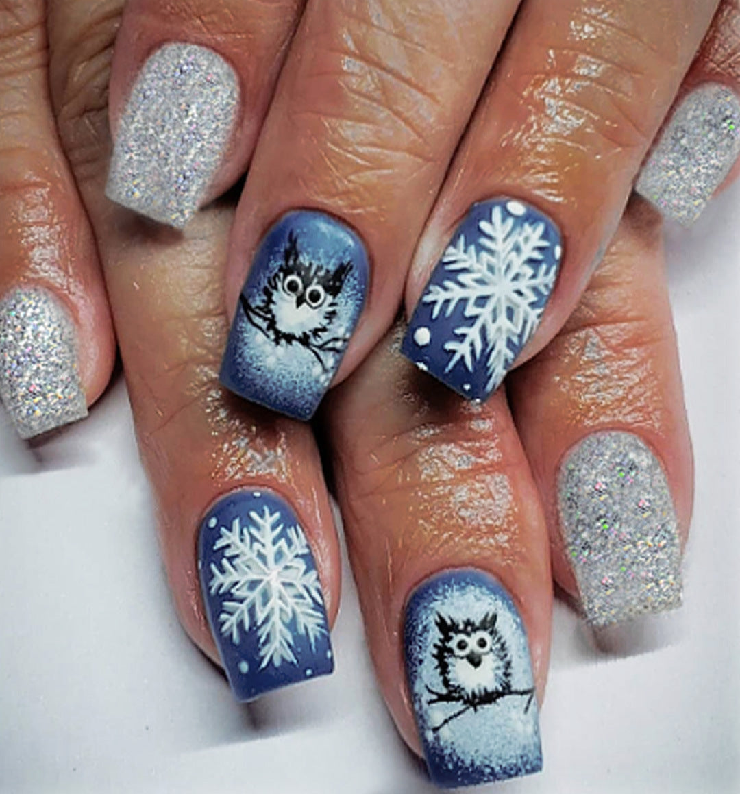 24pcs/Set Short French Christmas Snowflake & Starry Glimmer Press On Nails
