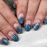 24pcs/Set Christmas Blue White Glitter Snowflakes Press-On Nails