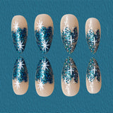 24pcs/Set Christmas Blue White Glitter Snowflakes Press-On Nails
