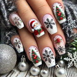 24pcs/Set Christmas Snowflake, Tree & Santa Press-On Nails