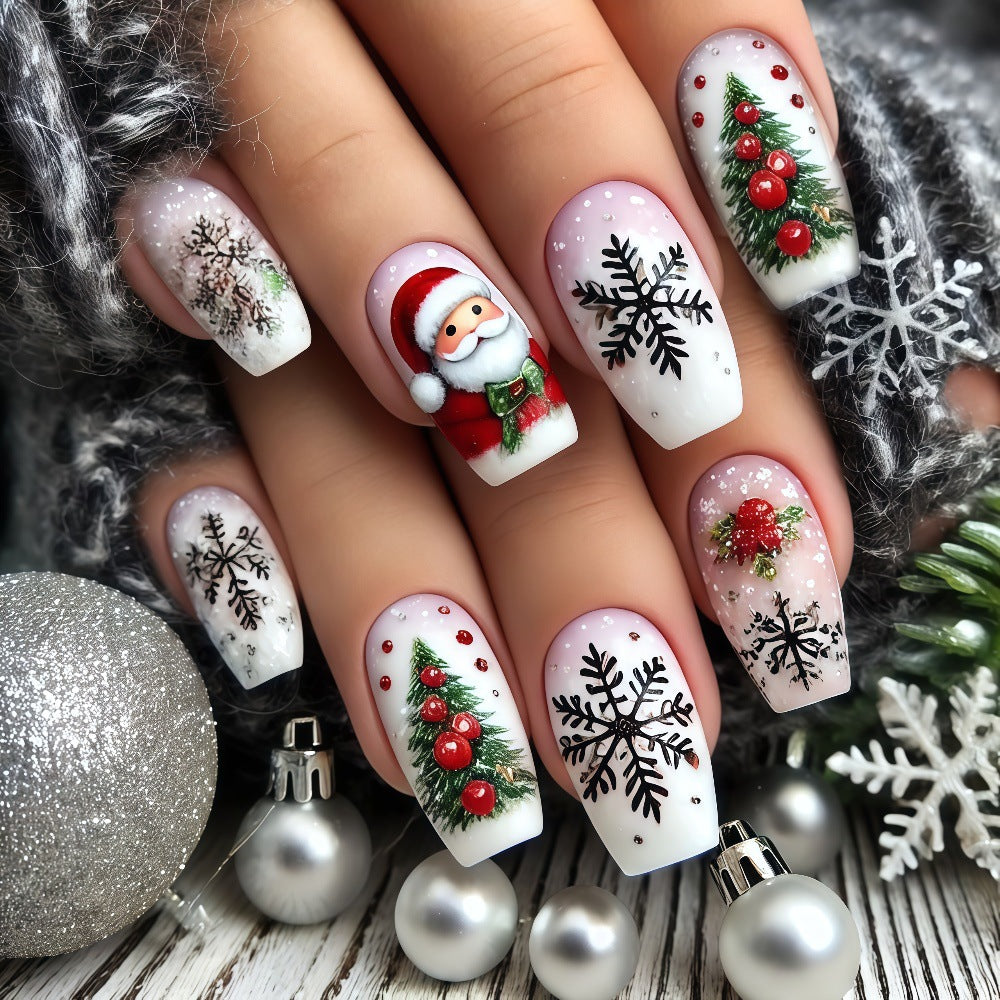 24pcs/Set Christmas Snowflake, Tree & Santa Press-On Nails