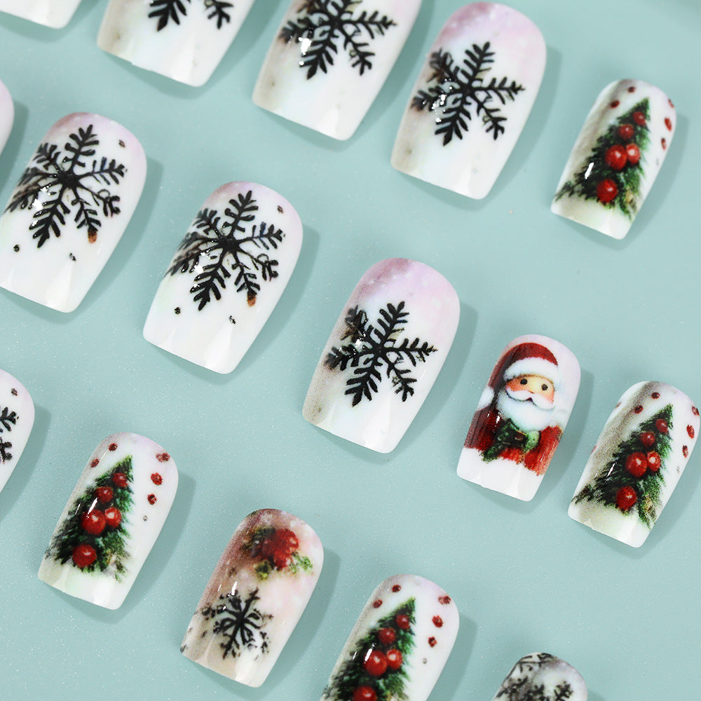 24pcs/Set Christmas Snowflake, Tree & Santa Press-On Nails