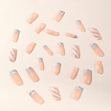 24pcs/Set Christmas Nude Glitter French Tip with Snowflakes Press-On Nails