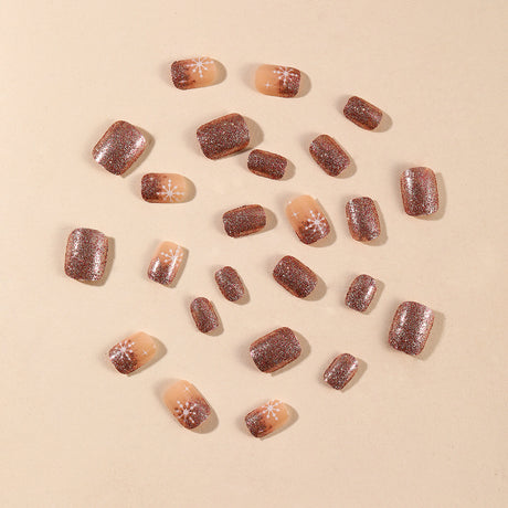 24pcs/Set Short French Christmas Snowflake & Starry Glimmer Press On Nails