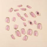 24pcs/Set Christmas Gold Edge French with Pink 3D Tree Press-On Nails