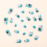 24pcs/Set Christmas Blue Gradient Snowman Snowflakes Press-On Nails
