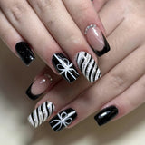 24pcs/Set Christmas Black French Tip with Bow & Black-White Stripe Press-On Nails