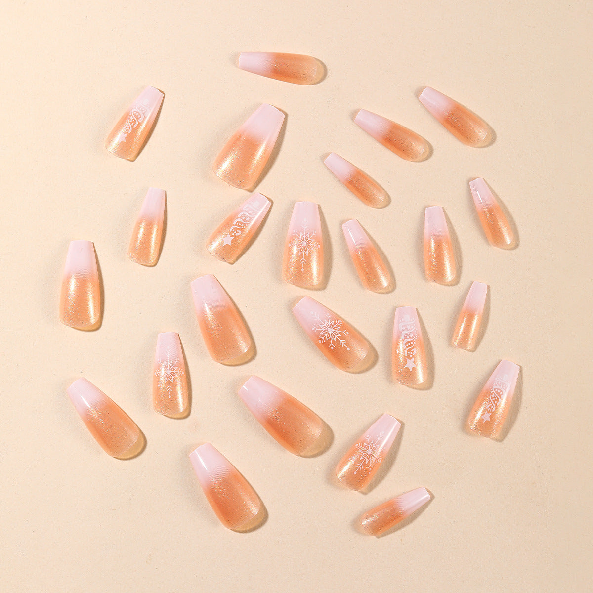 24pcs/Set Christmas Ombré French Snowflake Press-On Nails