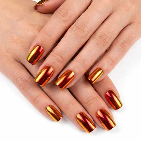 24pcs/Set Short Red Chrome Press On Nails
