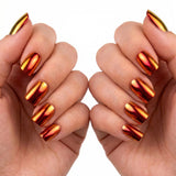 24pcs/Set Short Red Chrome Press On Nails