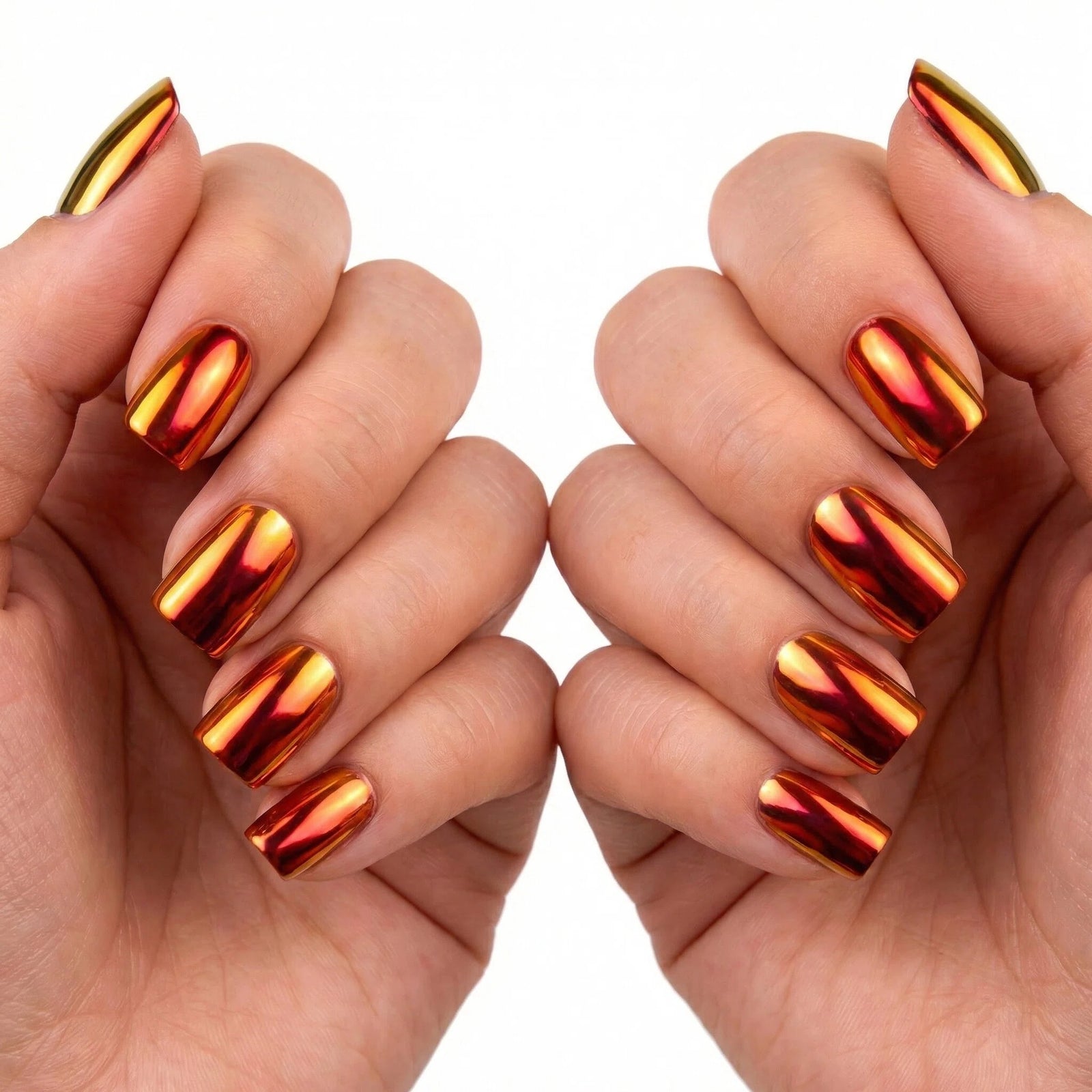 24pcs/Set Short Red Chrome Press On Nails