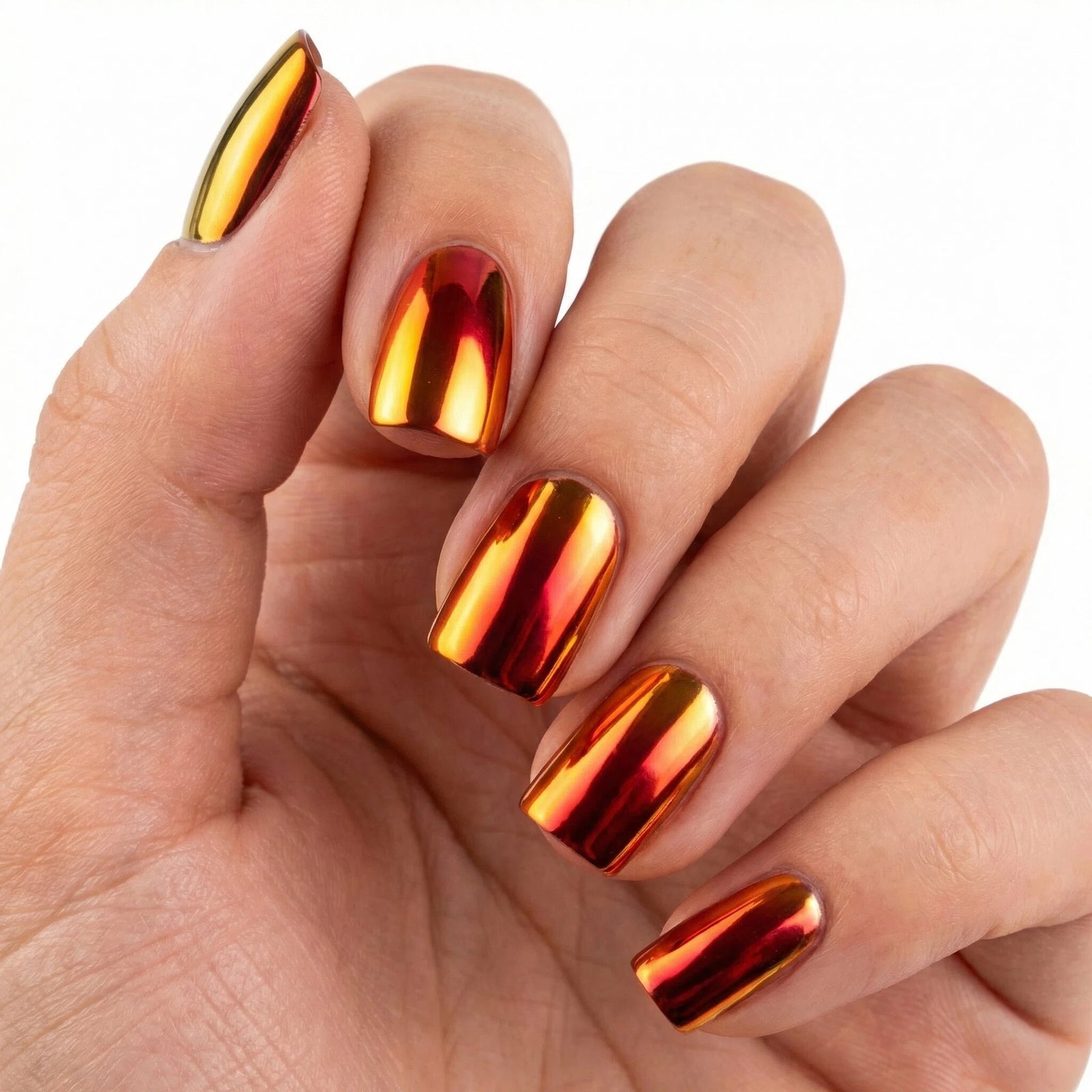 24pcs/Set Short Red Chrome Press On Nails
