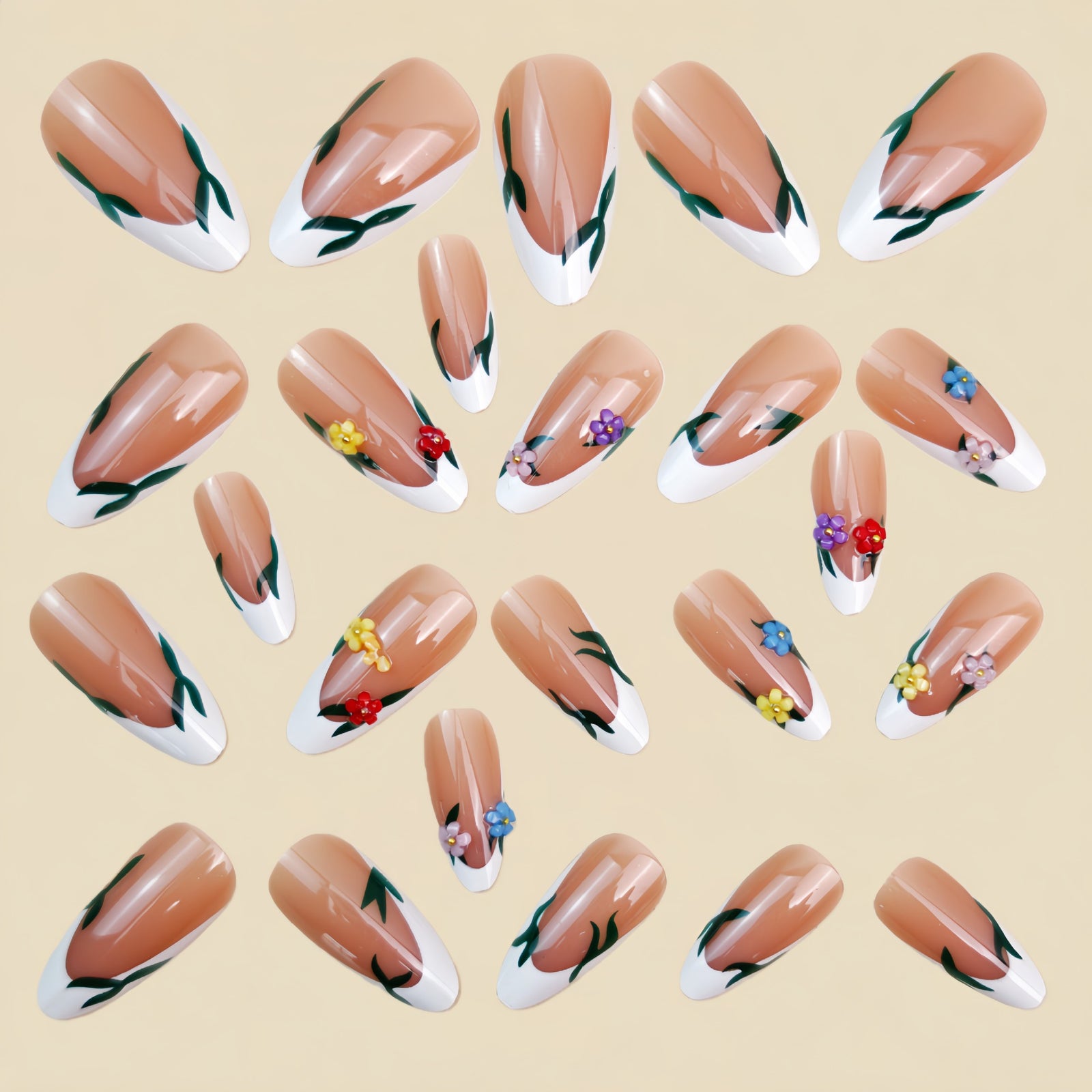 24pcs/Set 3D Floral French Press-On Nails