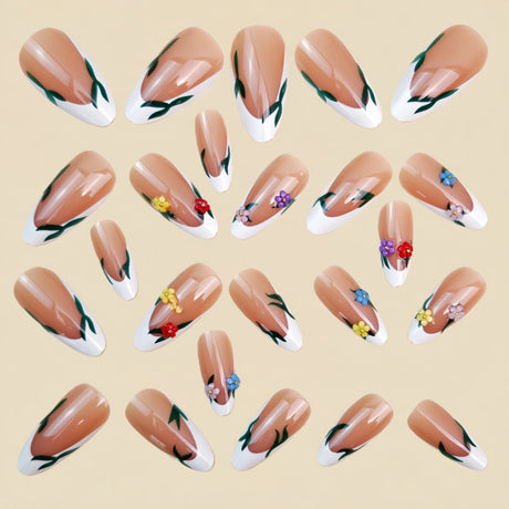 24pcs/Set 3D Floral French Press-On Nails