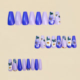 24pcs/Set Purple Crystal Rhinestone Flower Press-On Nails