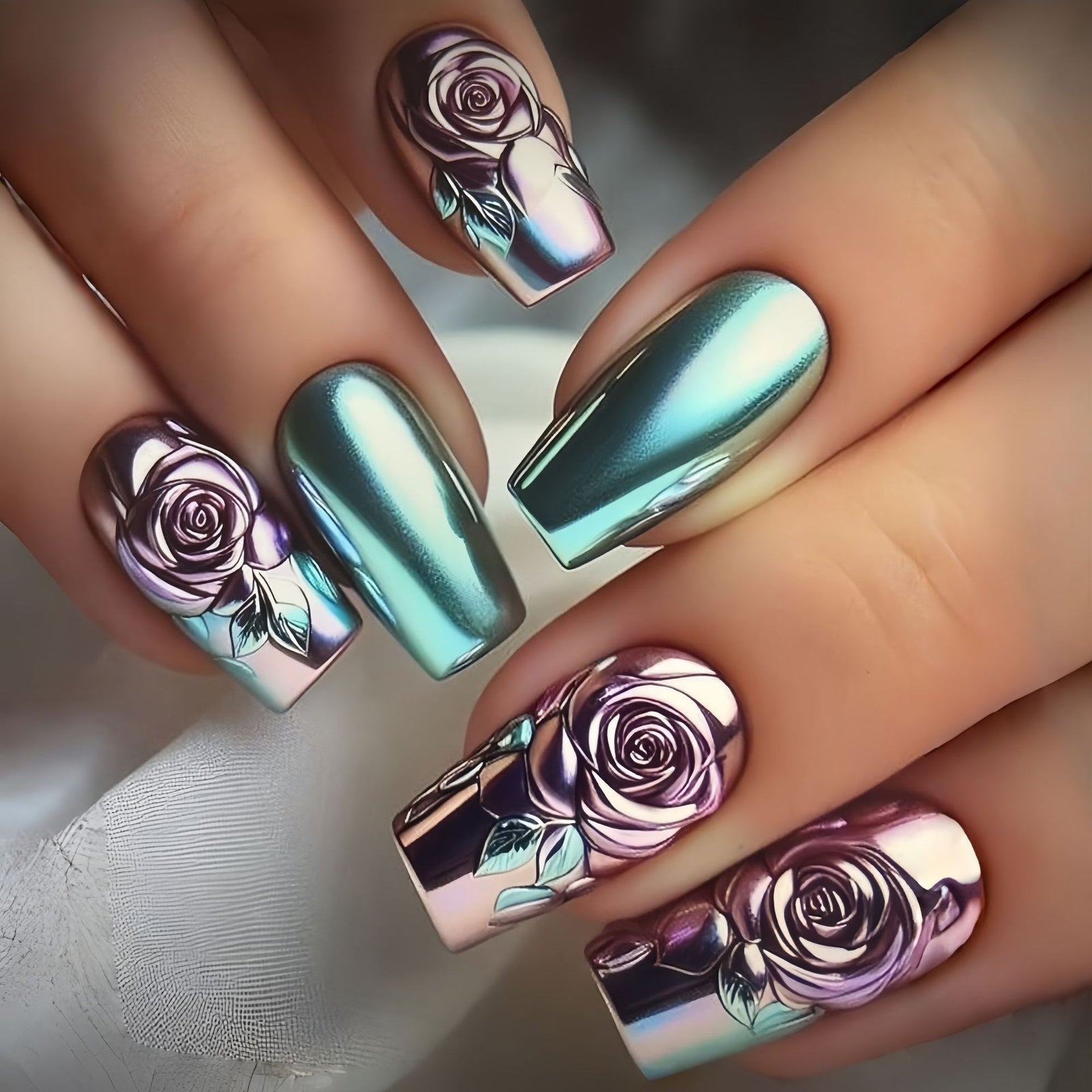 24pcs/Set Electroplated Flower Press-On Nails