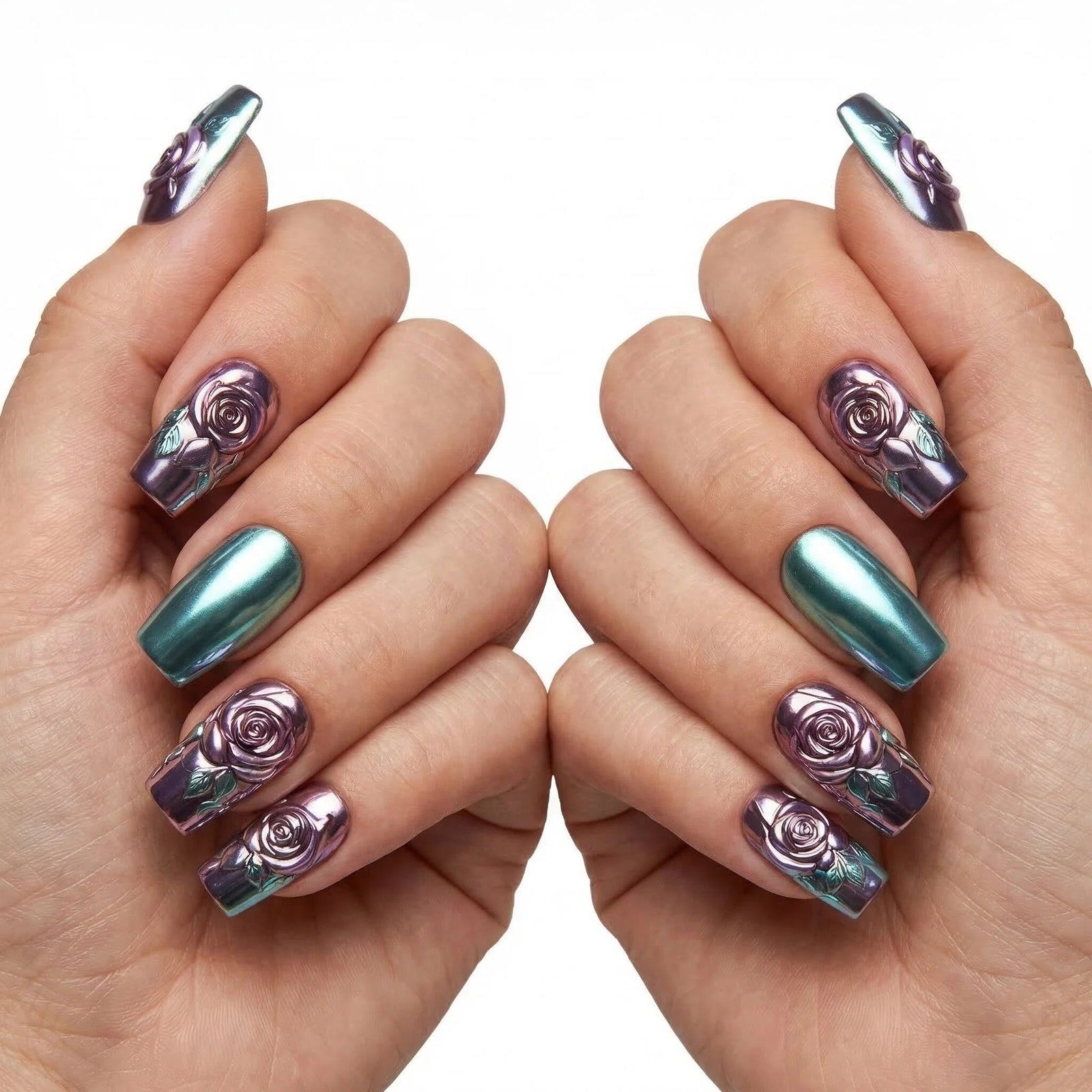 24pcs/Set Electroplated Flower Press-On Nails