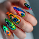 24pcs/Set Peacock Feather Pattern Press-On Nails