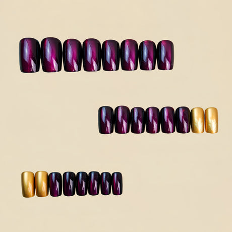 24pcs/Set Cat Eye Purple & Copper Press-On Nails