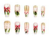 24pcs/Set Gold Glitter Snowflake Christmas French Press-On Nails