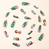 24pcs/Set Christmas Snowman, Cottage, Ornament, Tree & Bow Press-On Nails