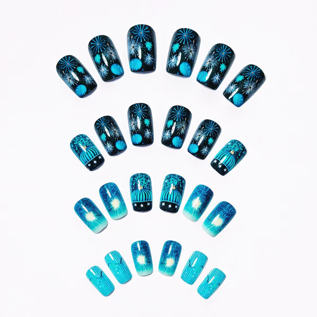 24pcs/Set Christmas & New Year Multicolor Fireworks Press-On Nails