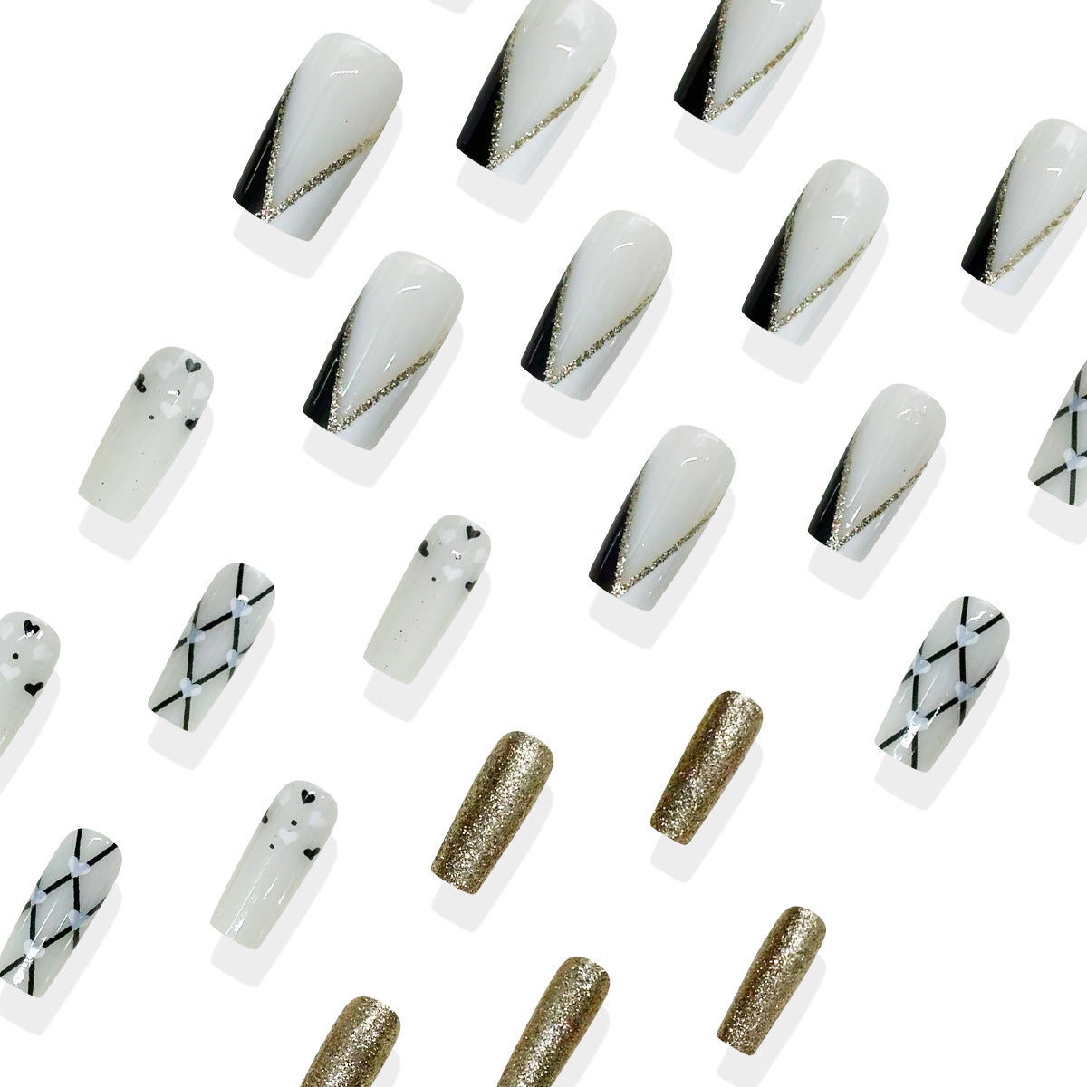 24pcs/Set Black-White V-Shaped French Heart Press-On Nails