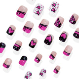 24pcs/Set Short Black-Pink Polka Dot Valentine's Heart Press On Nails