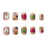 24pcs/Set Short Pink Matte Valentine's Rainbow Heart Press On Nails