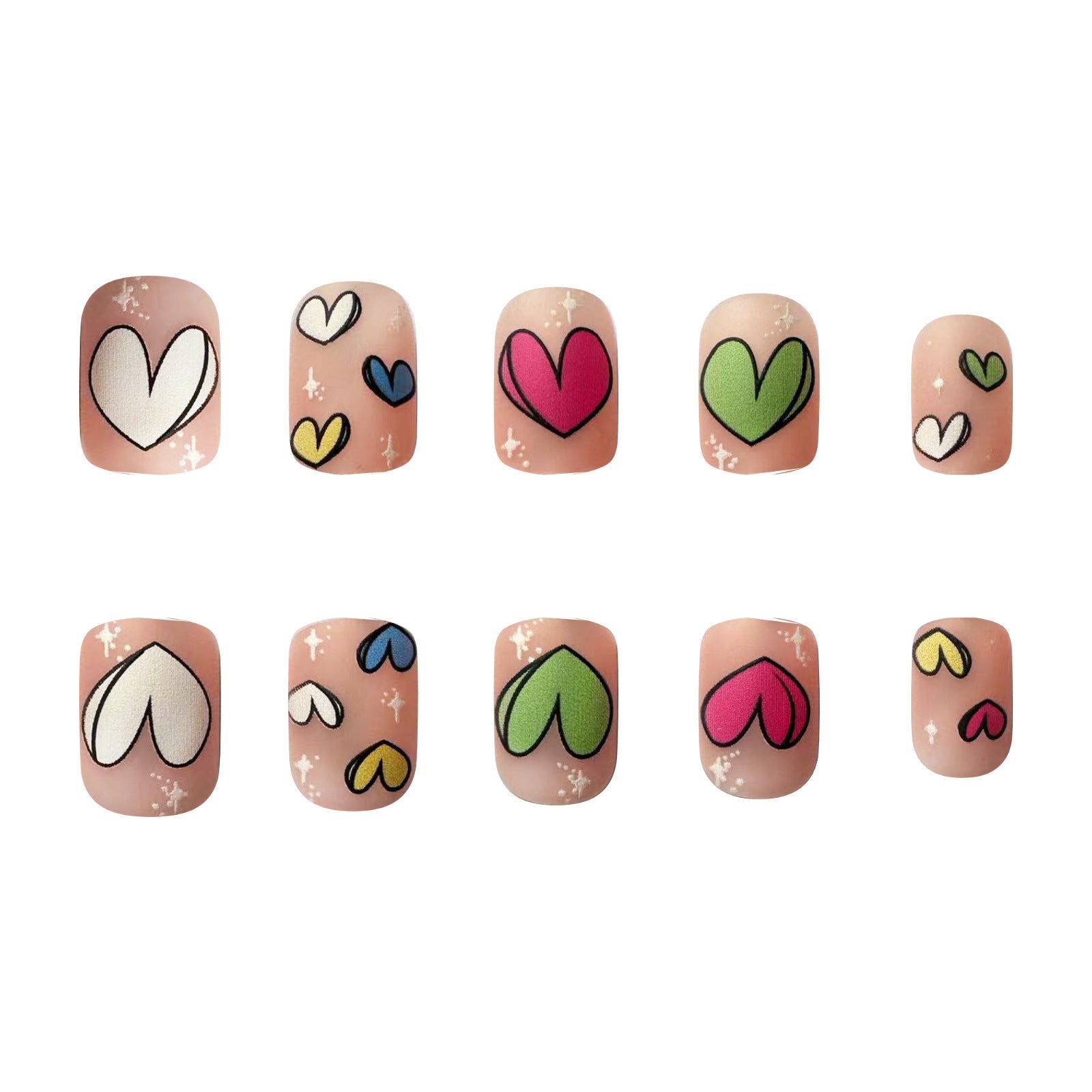24pcs/Set Short Pink Matte Valentine's Rainbow Heart Press On Nails